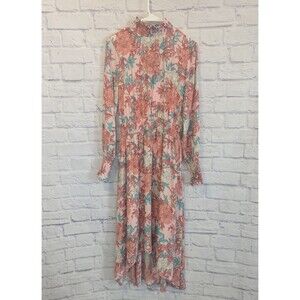 NANETTE LEPORE Long Sleeve Smocked Floral‎ Print High Low Dress Size 8